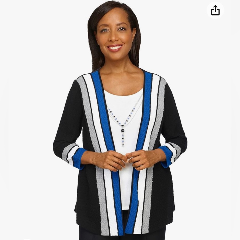 Alfred Dunner Battery Park 2 for 1 Knit Cotton Rayon NWT blue white size small